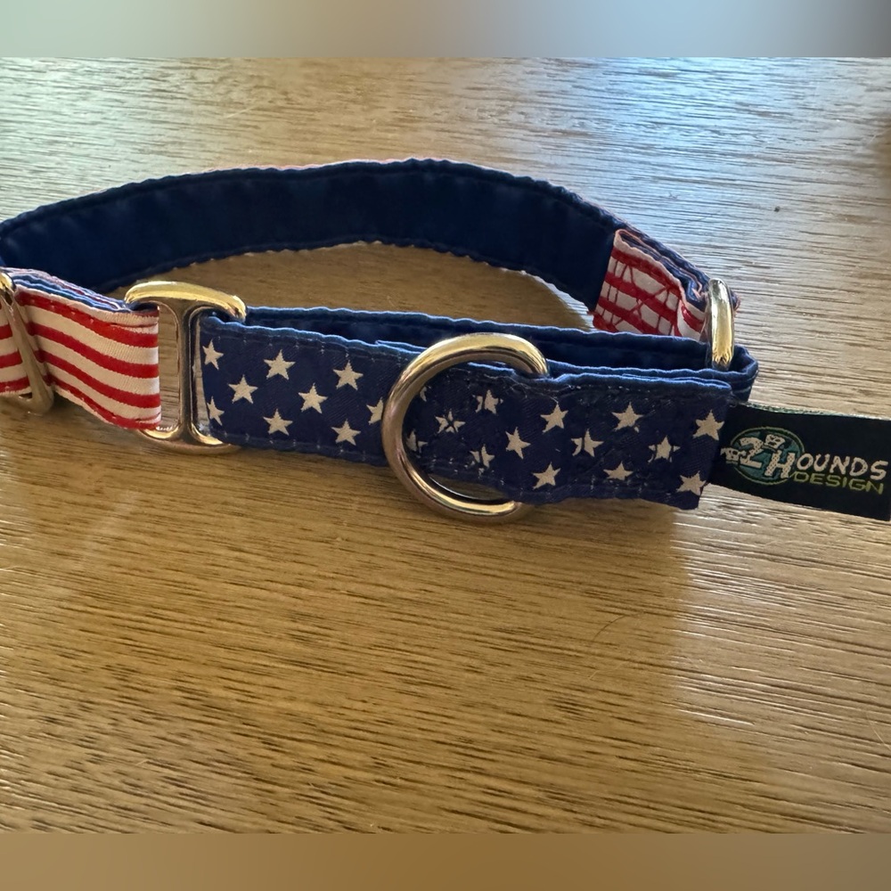 2 Hounds Patriotic USA Stars & Stripes Martingale Dog Collar Size Small (10-14”)